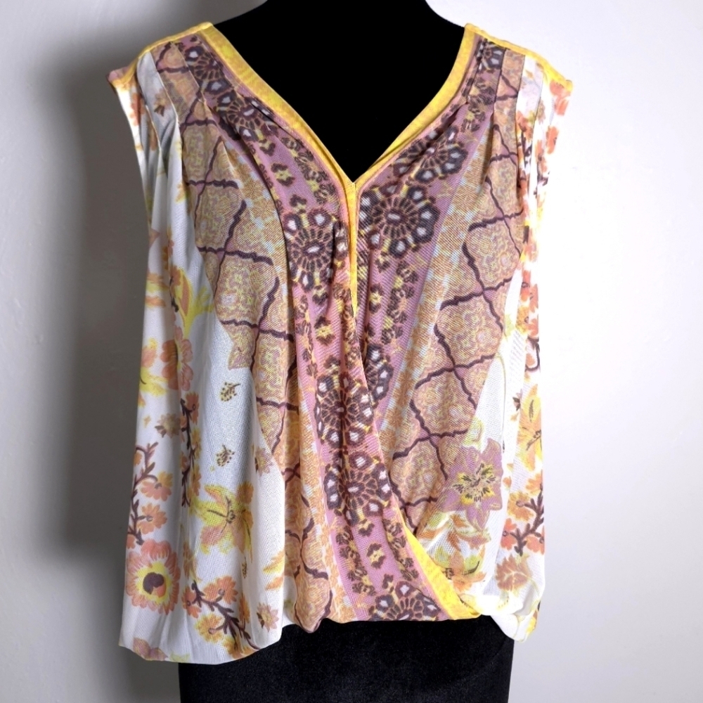 Free People Havana Mesh Faux Wrap Floral Tank Size M
